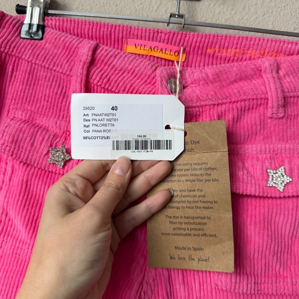 NWT Vilagallo Pink Corduroy Flare Pants Size 40 - Picture 3 of 5